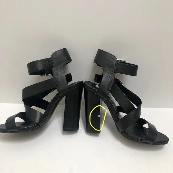 Steve Madden Double Buckle Black Leather Block Heel Size 5 M - Picture 10 of 10